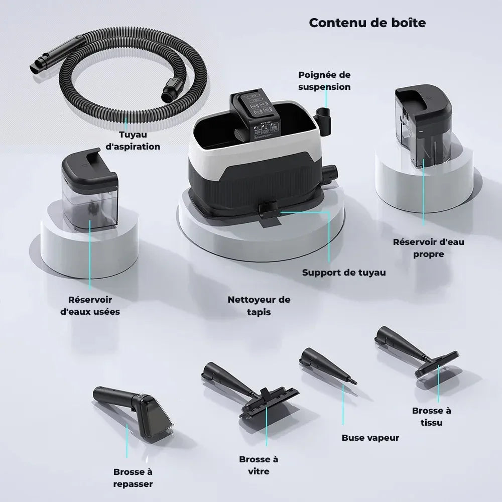 Shampouineuse Aspirante Vapeur 1650W 12KPa Nettoyage Tapis Meubles Vitres - shampoosh