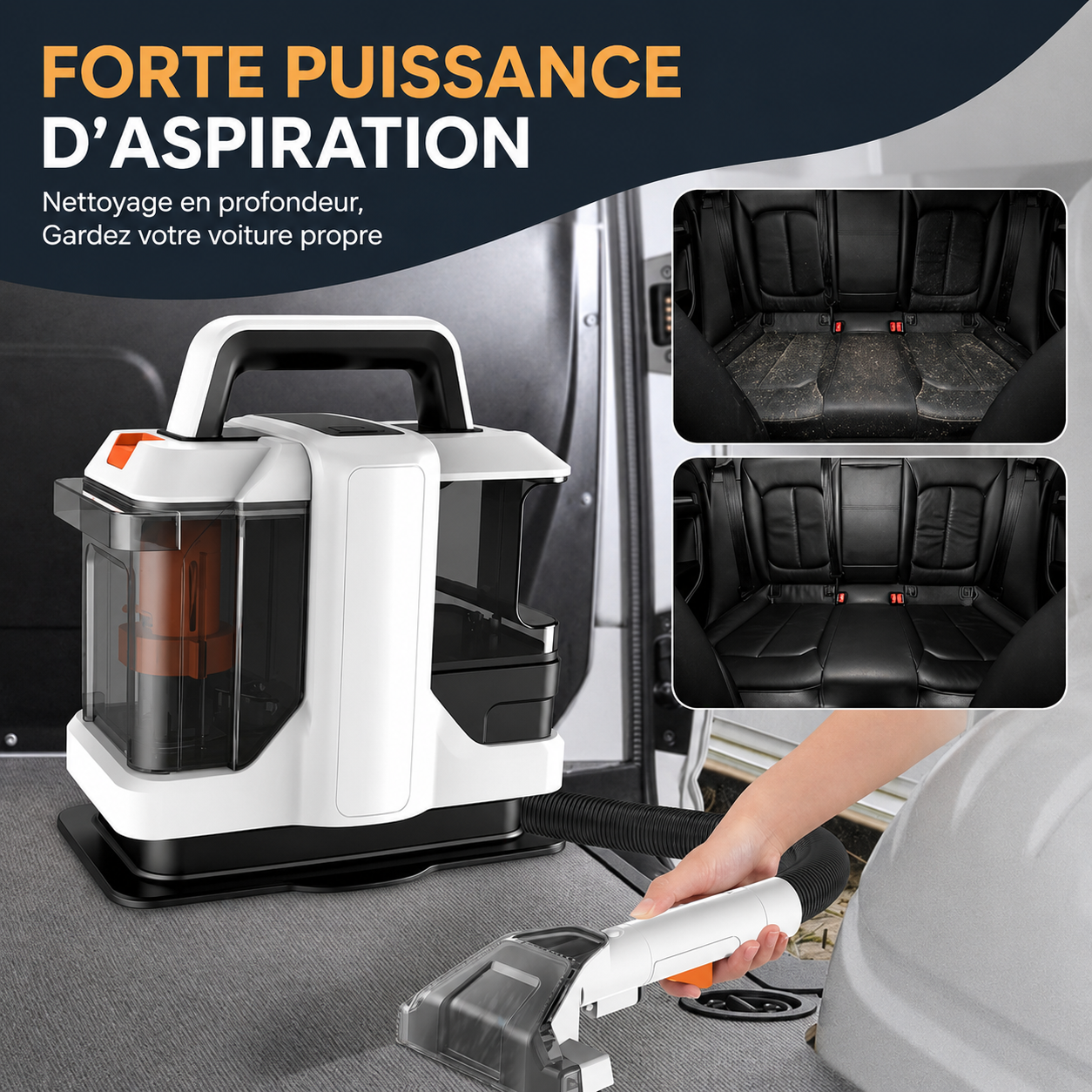 Shampouineuse Nettoyeur taches tissus 15kPa injecteur extracteur canapé tapis auto