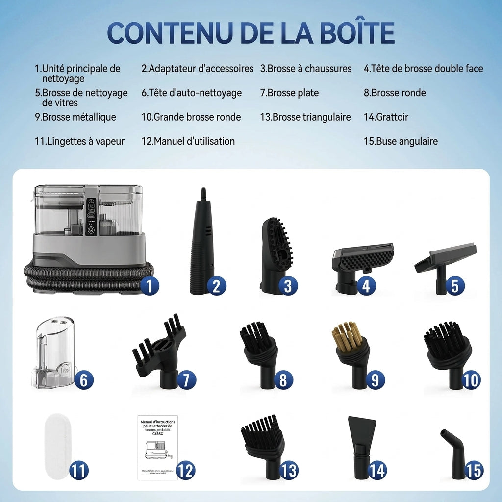 Shampouineuse Nettoyeur vapeur 1800W 17kPa injecteur extracteur tapis canapé auto