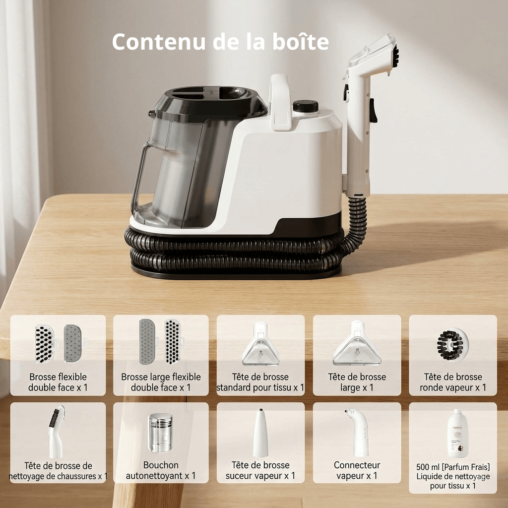 Shampouineuse Nettoyeur vapeur 3-en-1 1750W 18kPa tapis canapé voiture maison