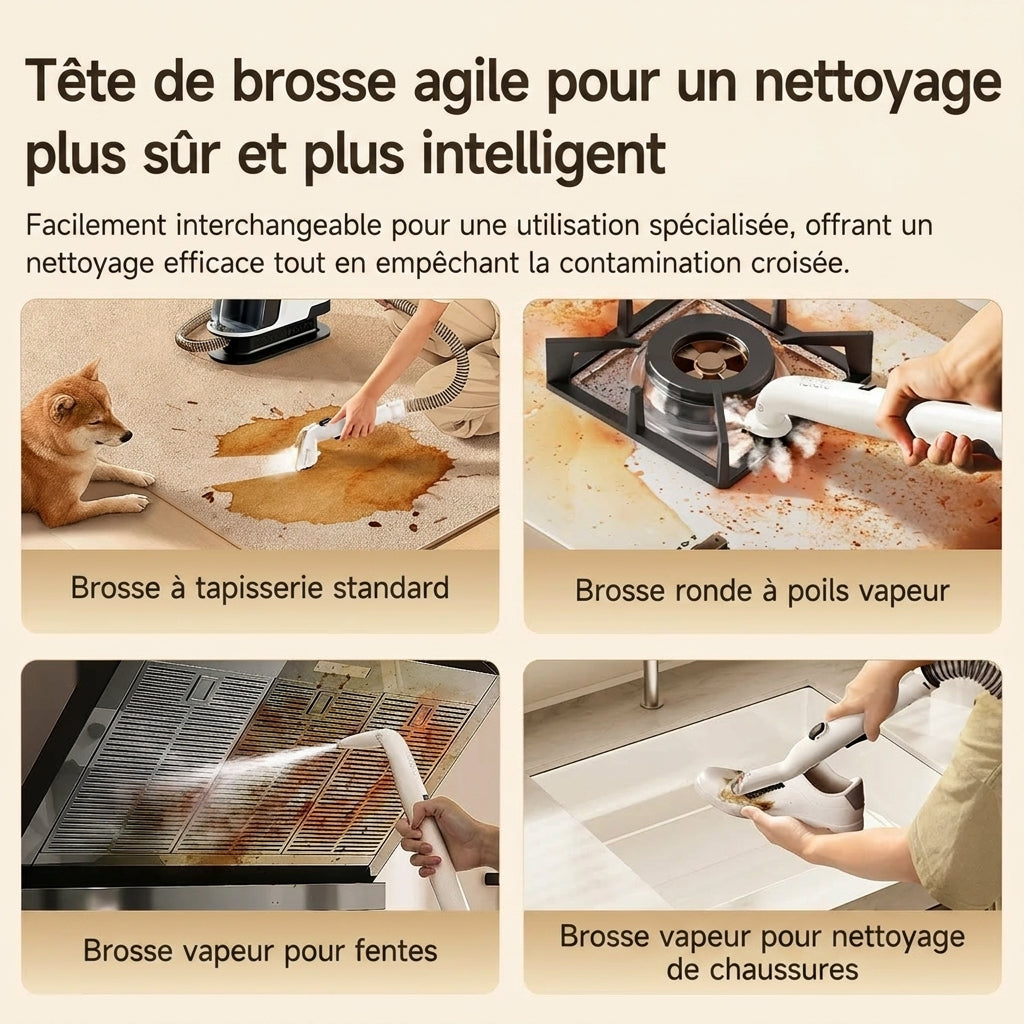Shampouineuse Nettoyeur vapeur 3-en-1 1750W 18kPa tapis canapé voiture maison
