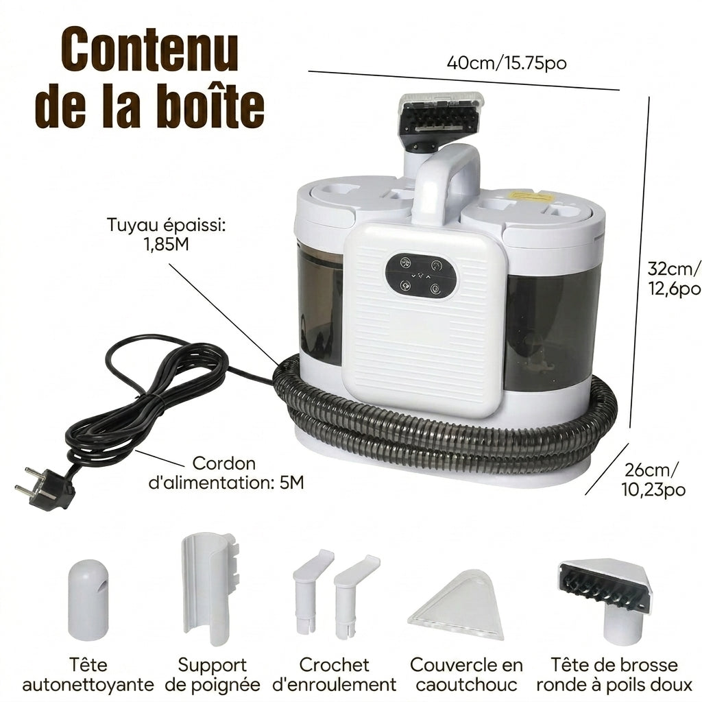 Shampouineuse Vapeur Tapis & Canapé 1650W – Nettoyeur Eau Chaude Puissant