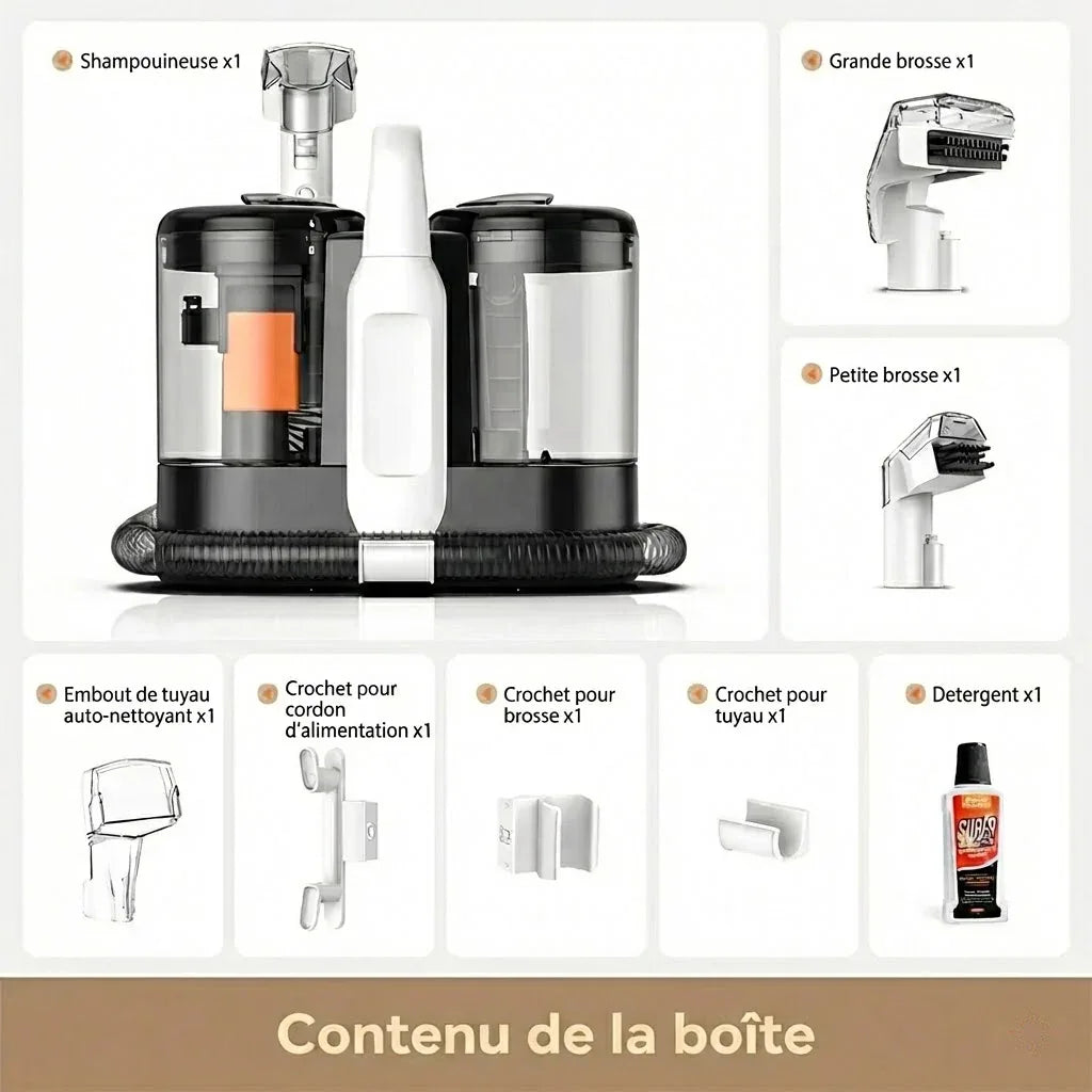 Shampouineuse Aspirateur Nettoyeur Injecteur Tapis & Canapé – 450W, 11 kPa - shampoosh