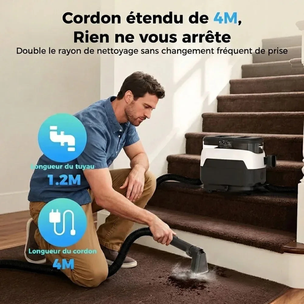 Shampouineuse Aspirante Vapeur 1650W 12KPa Nettoyage Tapis Meubles Vitres - shampoosh